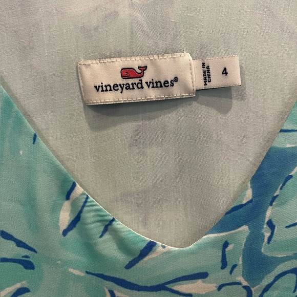Vineyard Vines Palm Leaf Scarf Print Silk Maxi Dress Size 4 Turquoise Aqua Blue - Picture 7 of 11